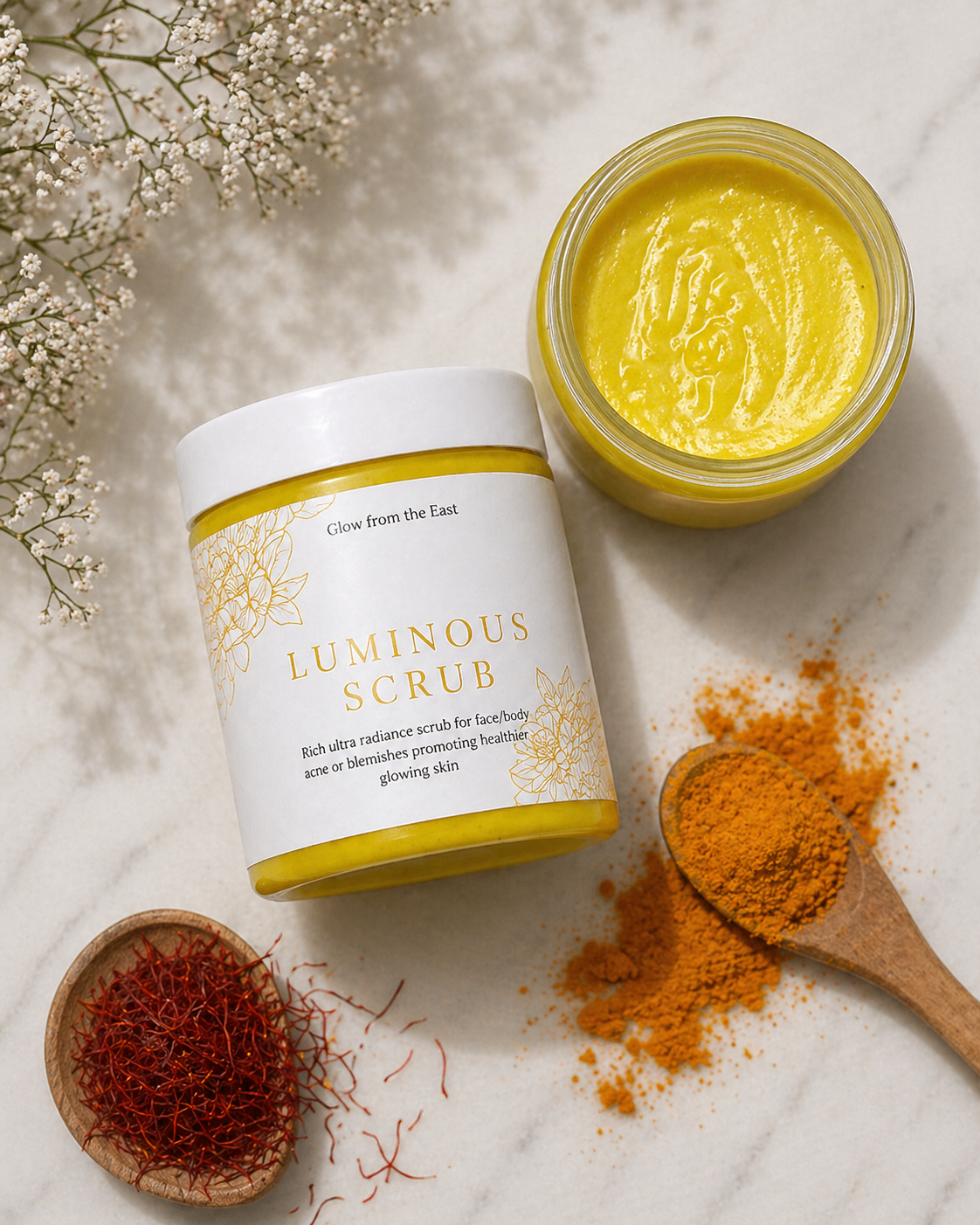Saffron infused tumeric scrub